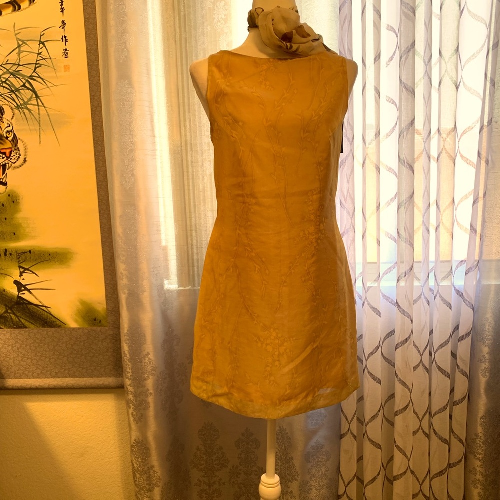 French Dress by Astuces. Shimmering Gold floral.